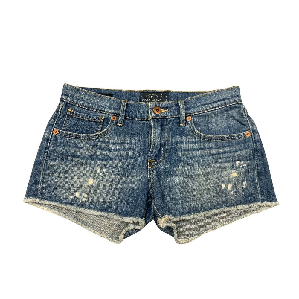 Lucky Brand Mailbu Shorts Women's Size 00 Blue Denim Jean Cutoff Raw Hem Casual